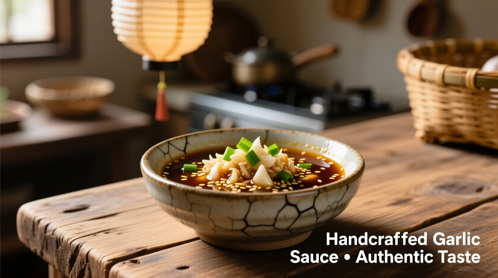 Homemade Chinese garlic sauce in a small bowl