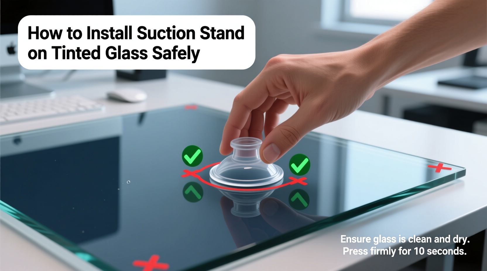 install suction stand tinted glass
