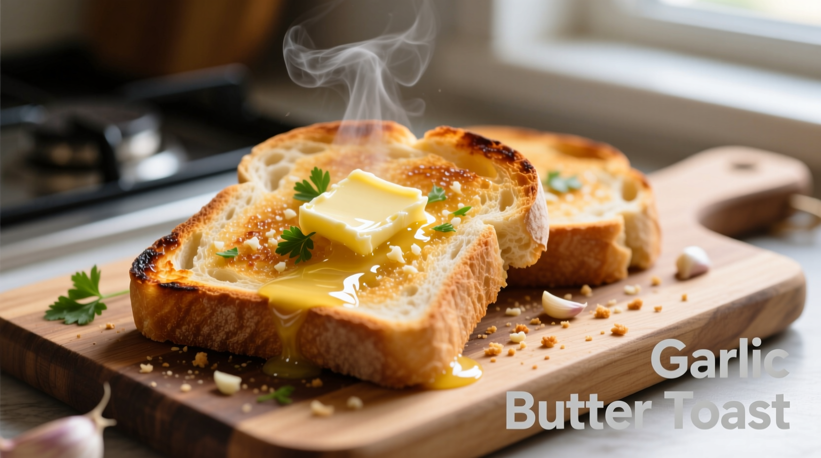 Golden air fryer garlic toast with melted butter