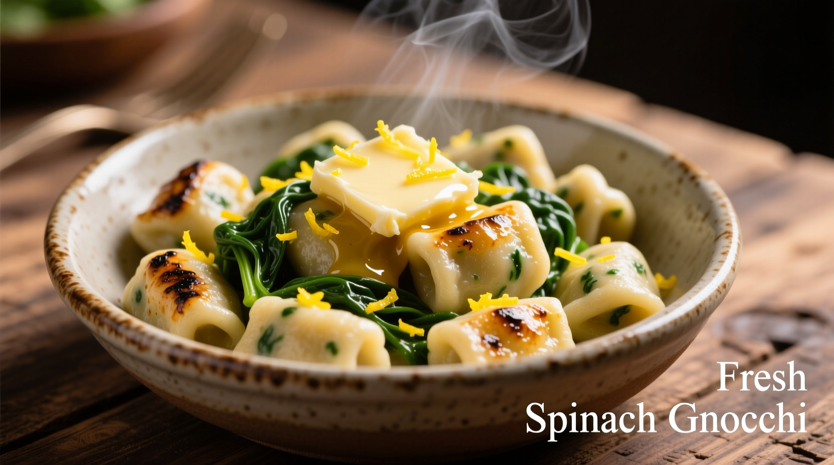 Fresh spinach gnocchi with browned butter and lemon zest