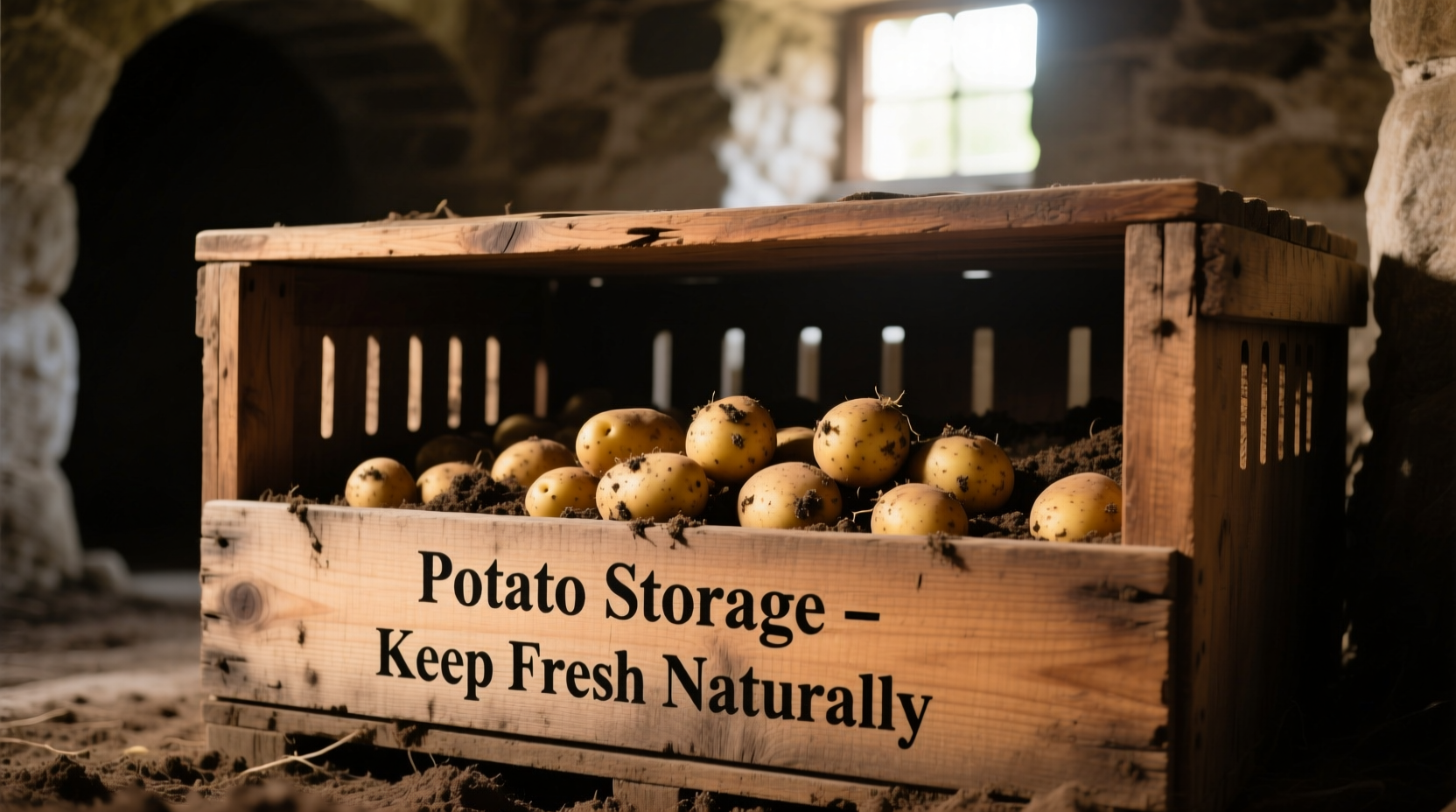 Wooden potato storage bin with ventilation slots