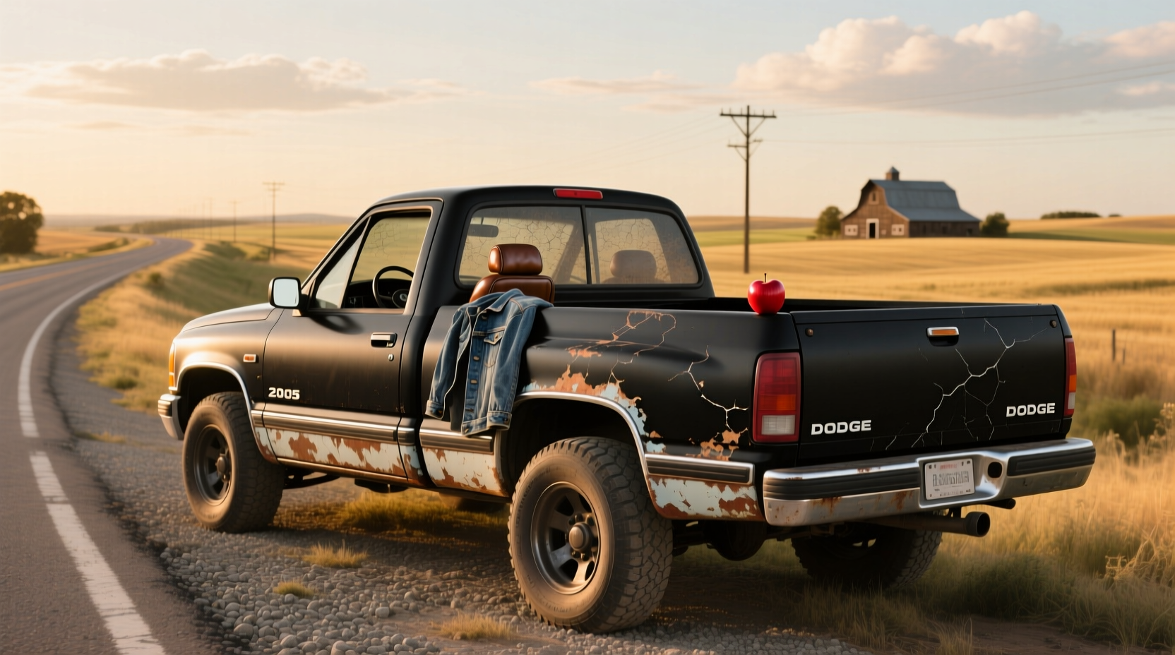 2005 Dodge Dakota pickup truck, side view on paved road