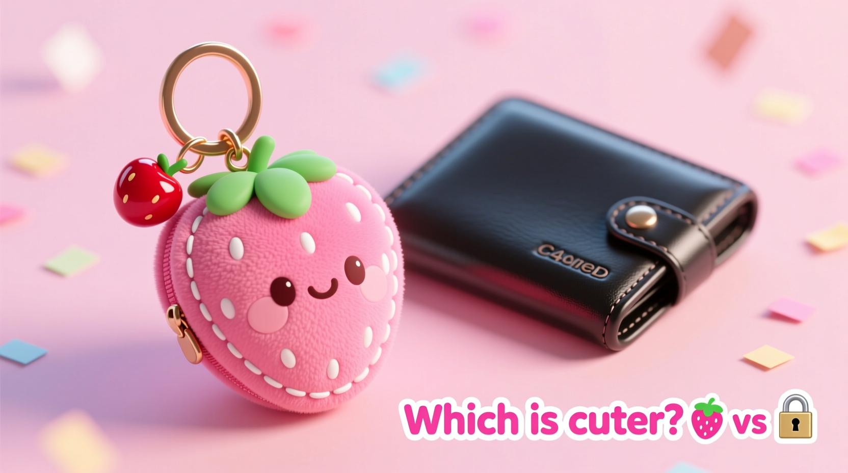 strawberry keychain wallet vs plain wallet which is cuter and more practical