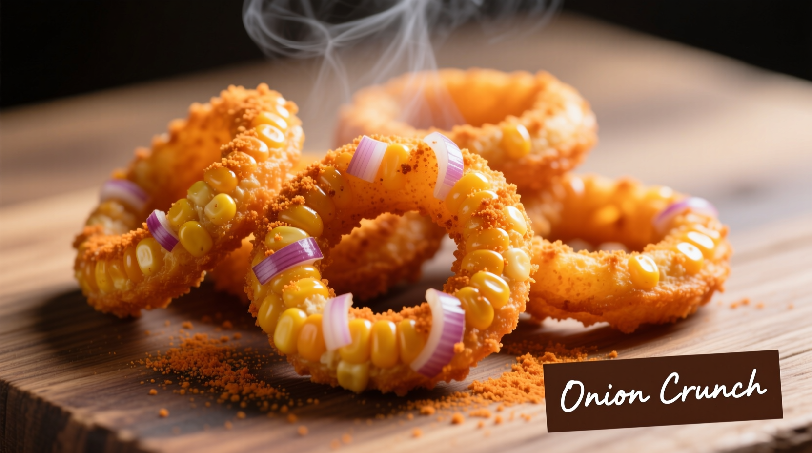 Crispy orange corn rings with distinctive onion flavor seasoning