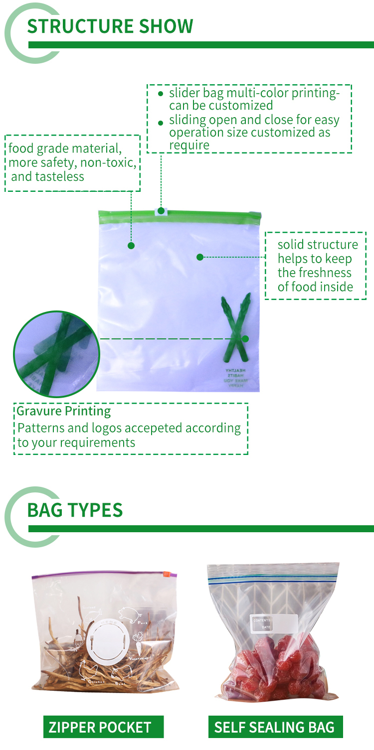 Custom Printed Ldpe Double Zip lockk Seal Zip Lock  Freezer Plastic Saddle Slider Food Storage Zip Bags