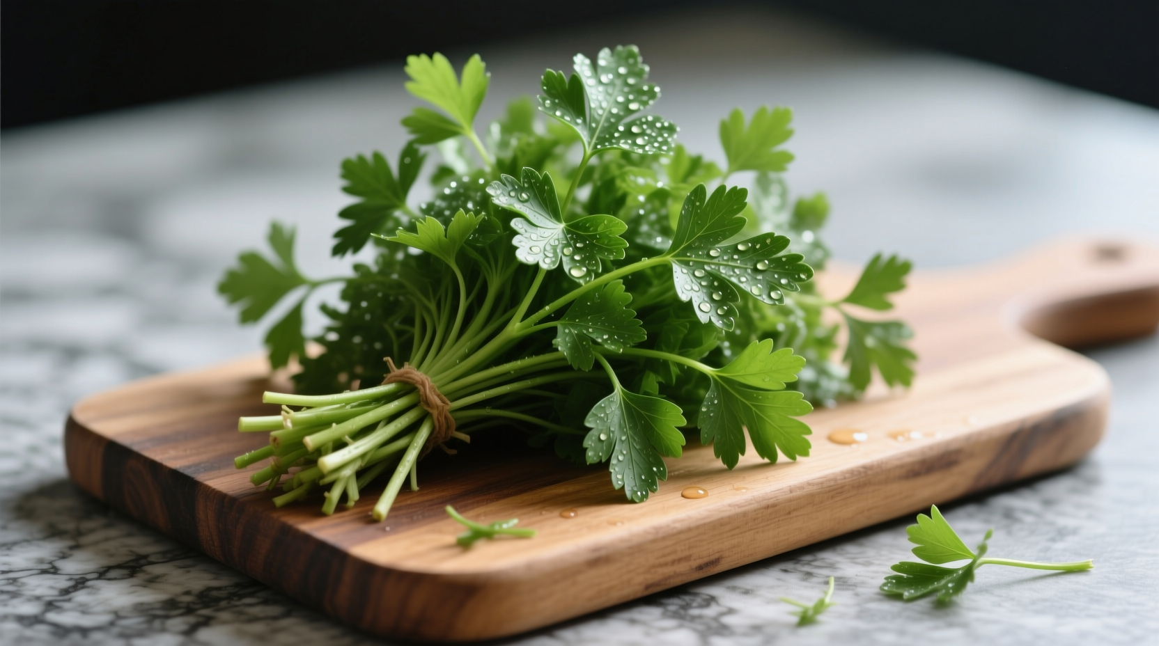 Fresh parsley bunch on cutting board