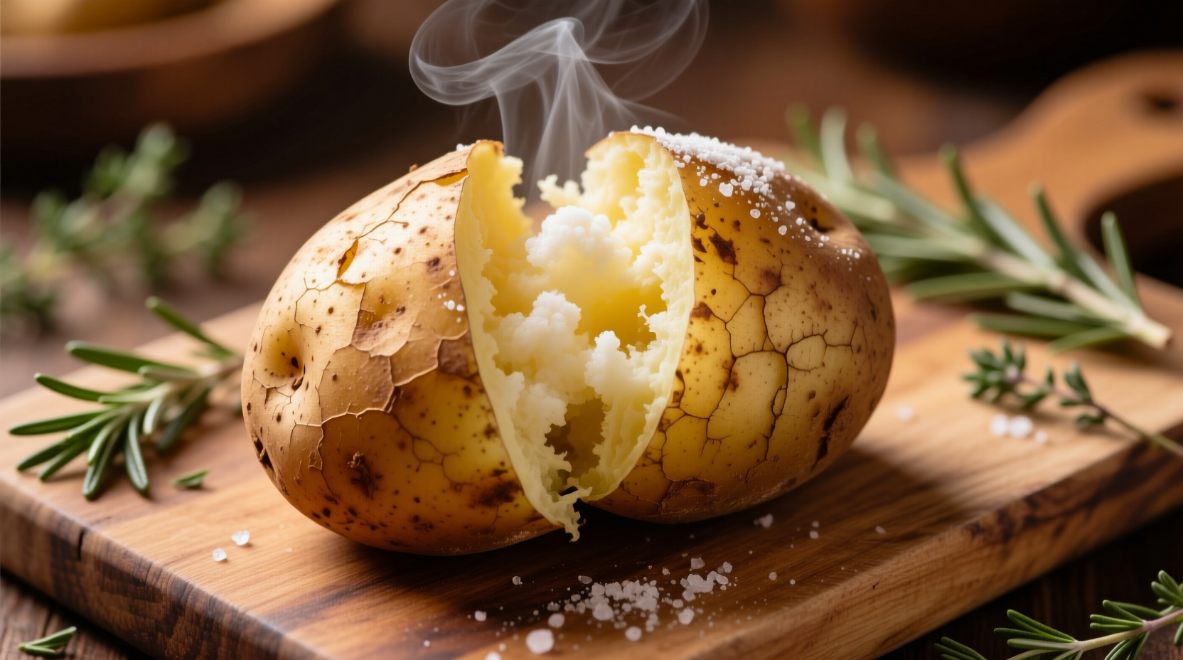 Perfectly baked russet potato with fluffy interior and crispy skin
