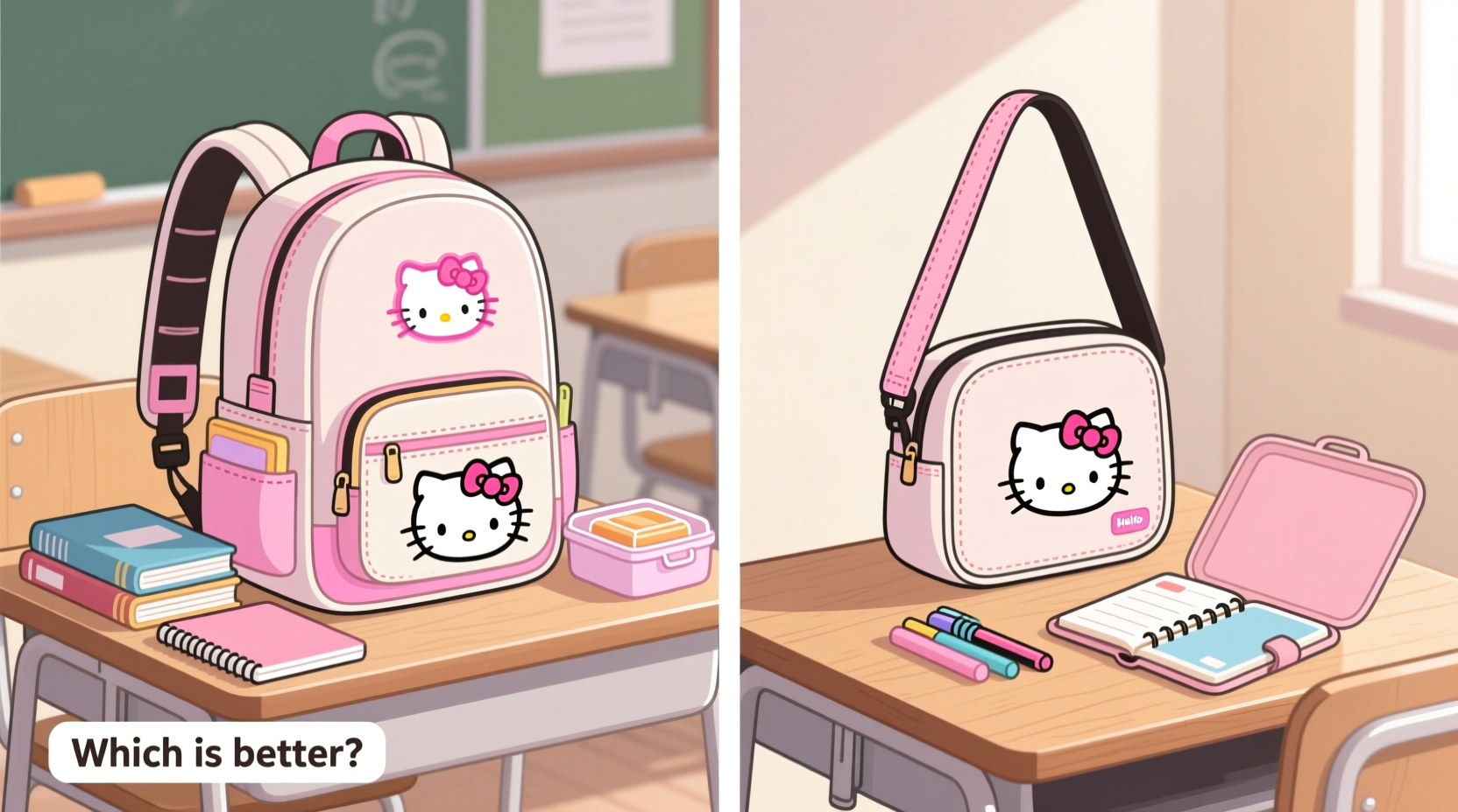 hello kitty backpack vs messenger bag which is actually better for school