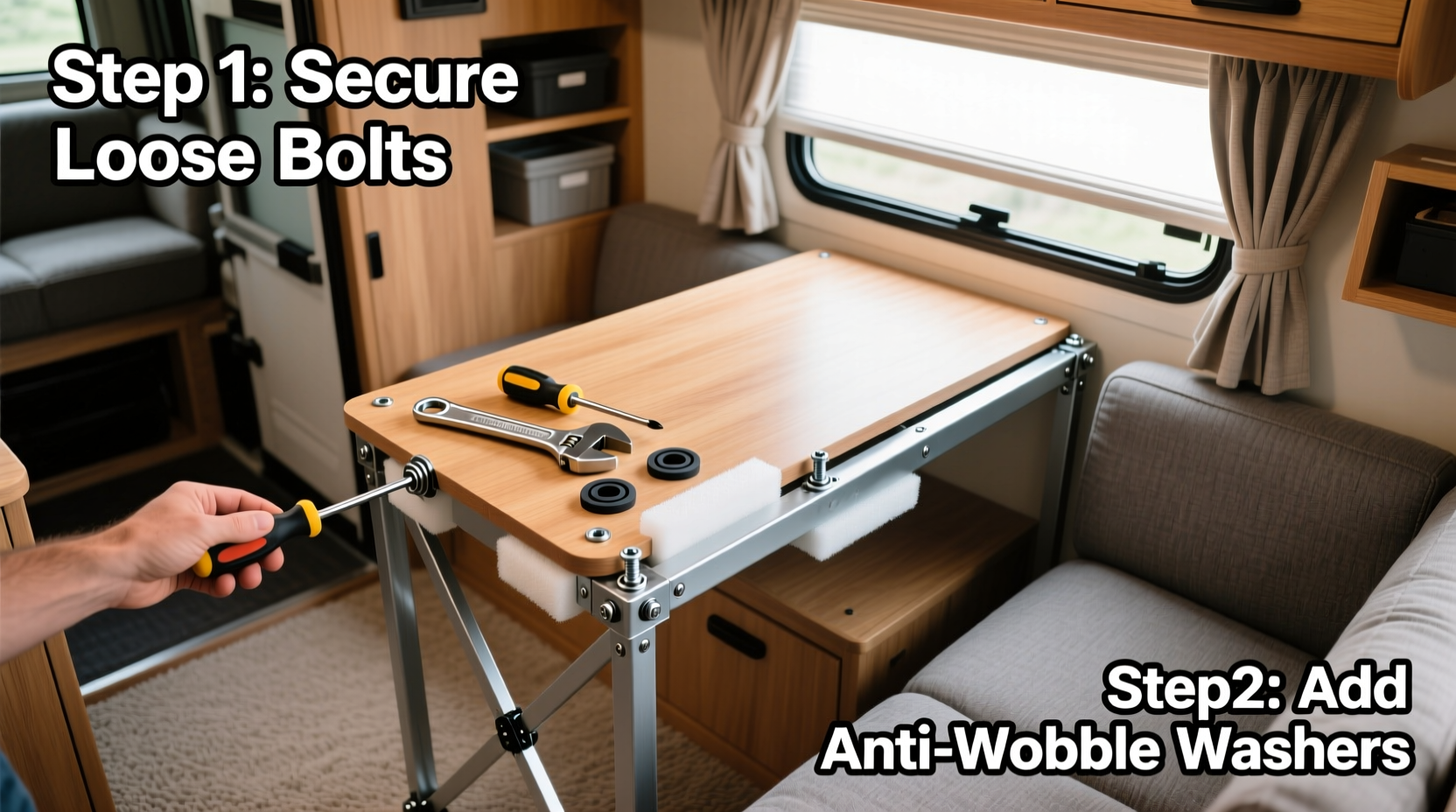 rv couch table wobble fix
