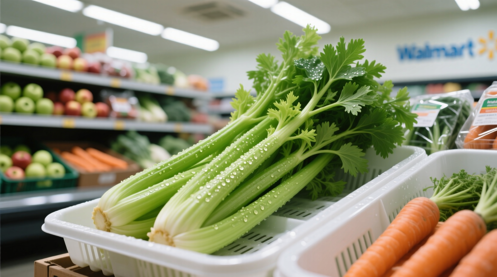 Fresh celery bunch on Walmart produce display