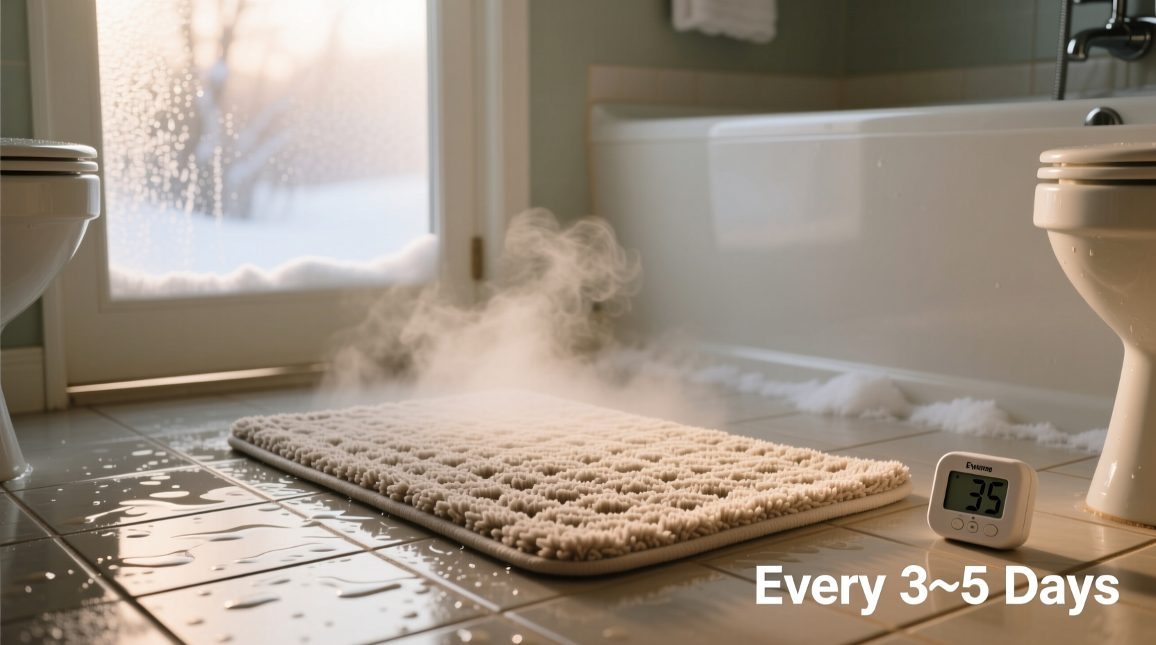 how often to wash bath mats in winter