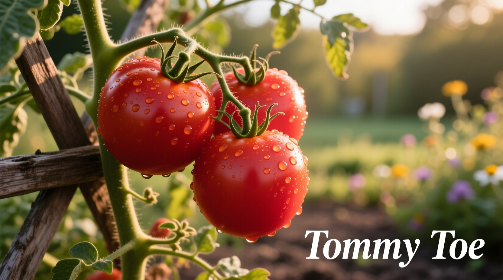 Ripe Tommy Toe tomatoes on vine with characteristic oval shape