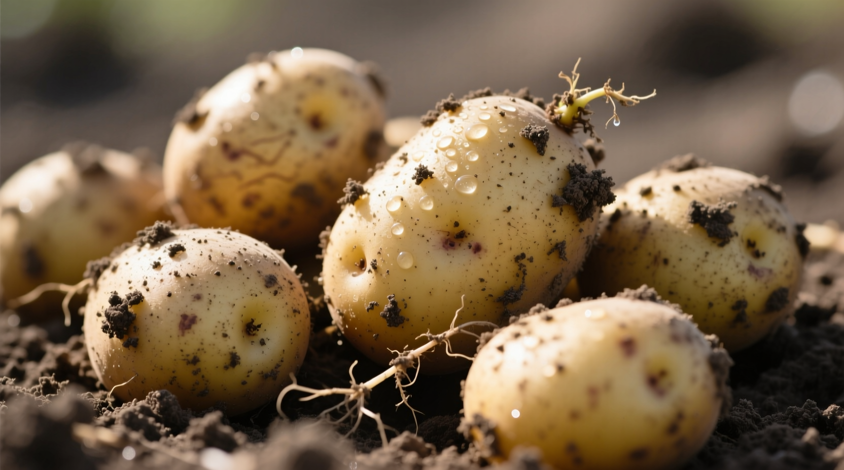 Fresh potatoes with soil still visible on skin