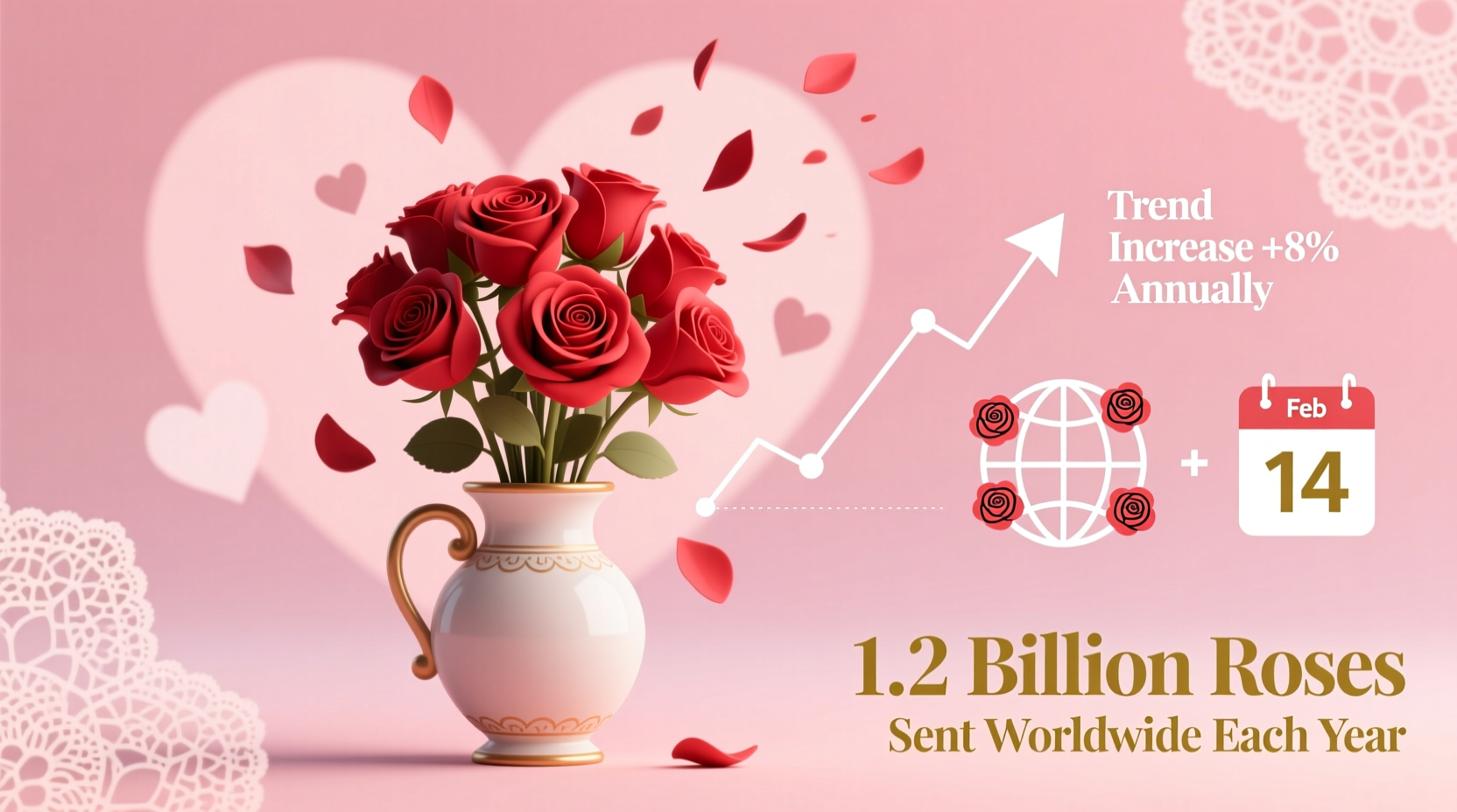 how many roses are sent for valentines day each year