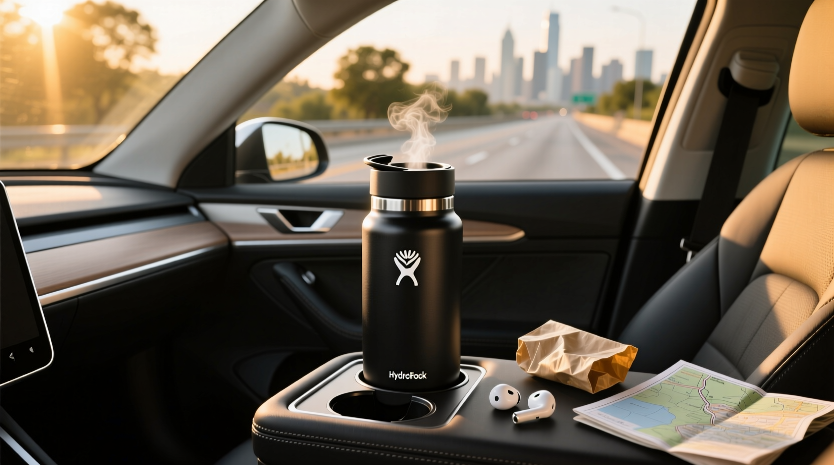 Car cup holder insert holding a large water bottle securely
