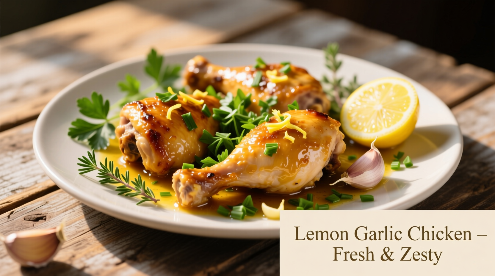 Golden lemon garlic chicken with fresh herbs