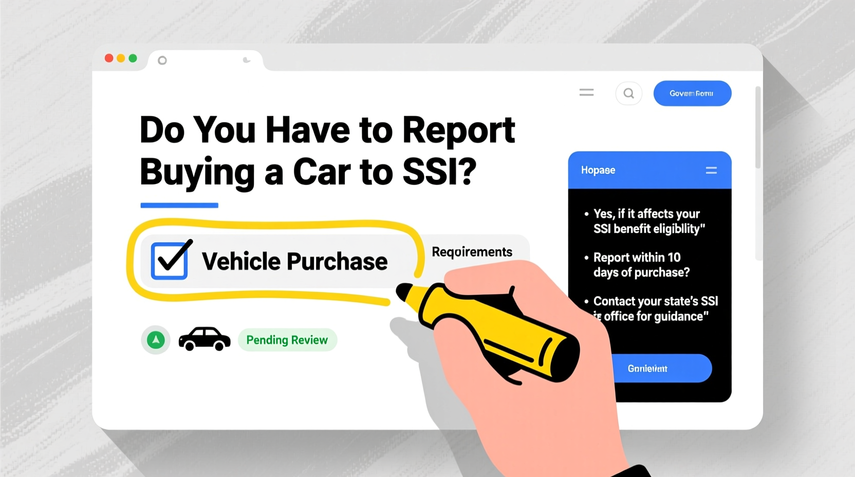 do i have to report buying a car to ssi