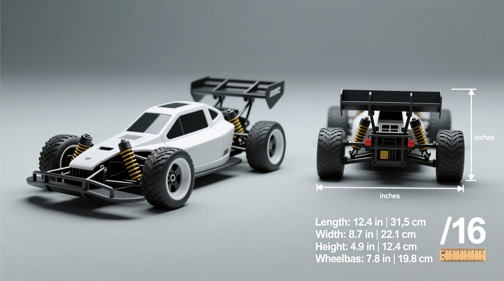 how big is 1 16 scale rc car