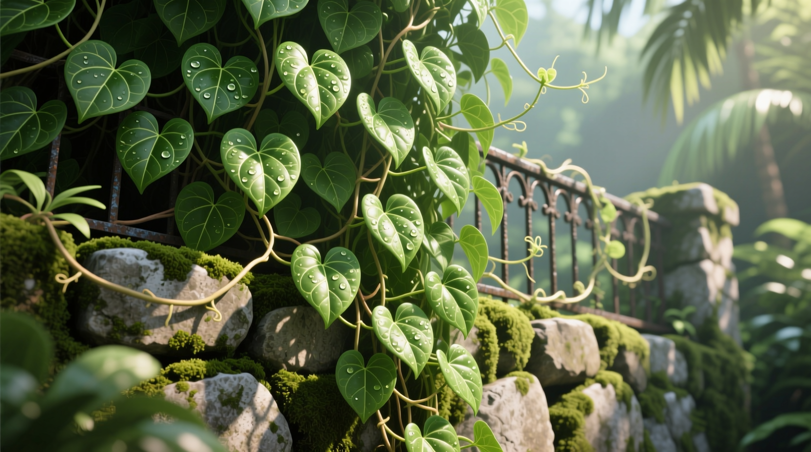 Malabar climbing spinach vine with green leaves