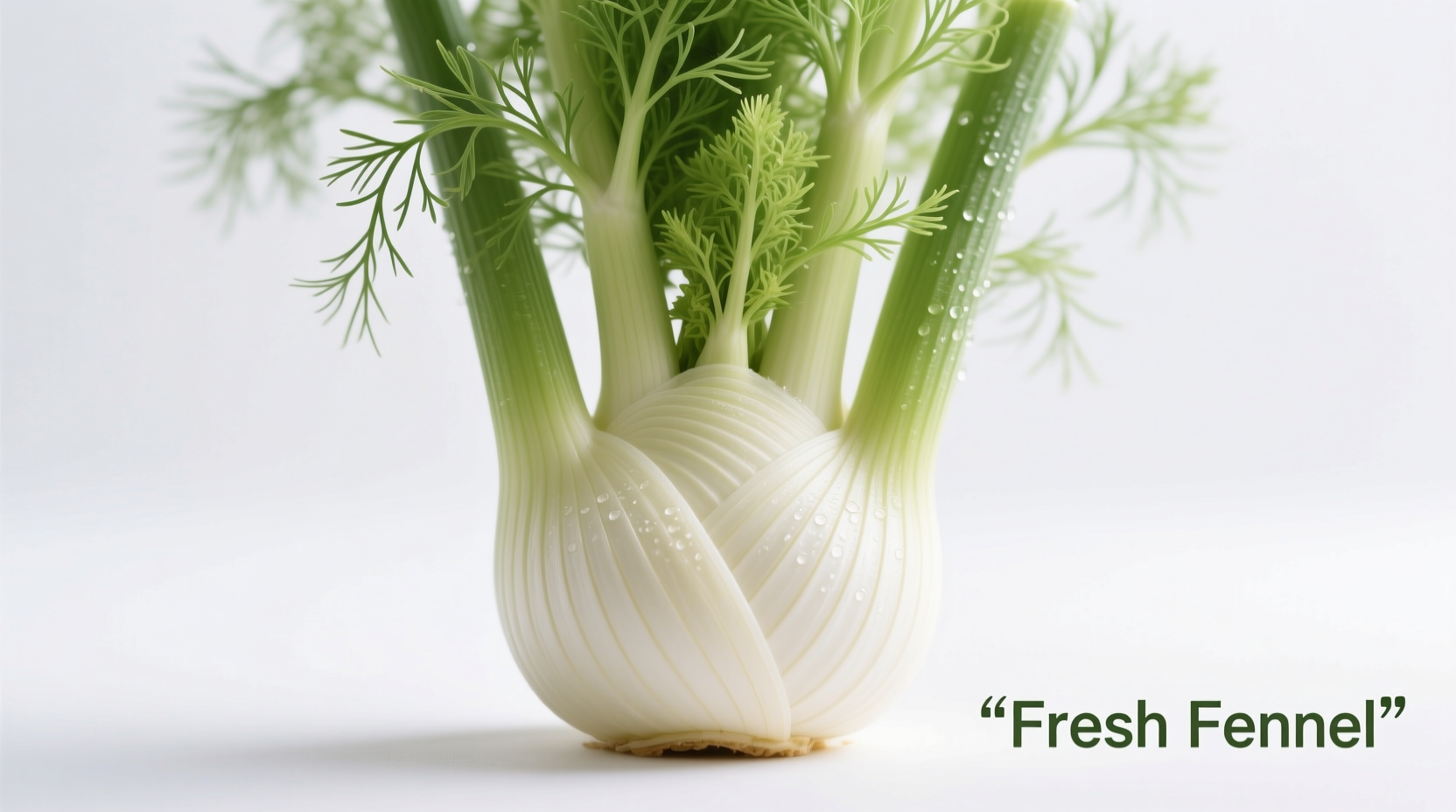 Fresh fennel bulb with feathery green fronds on white background