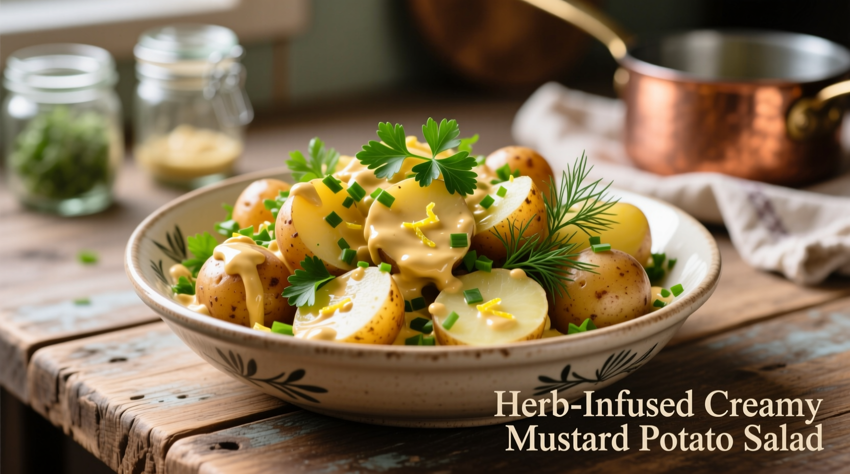 Creamy mustard potato salad with fresh herbs