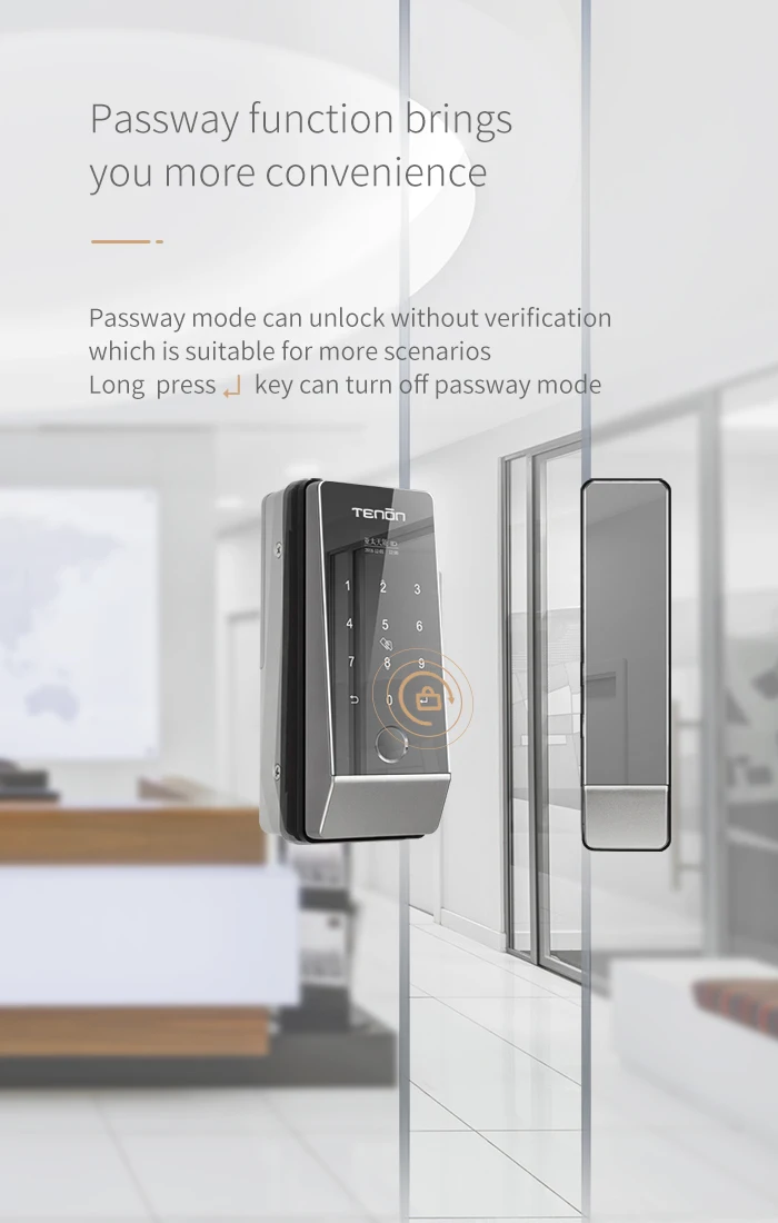 TENON K5 Remote Control Digital Fingerprint Lock Automatic Smart Glass Door Lock