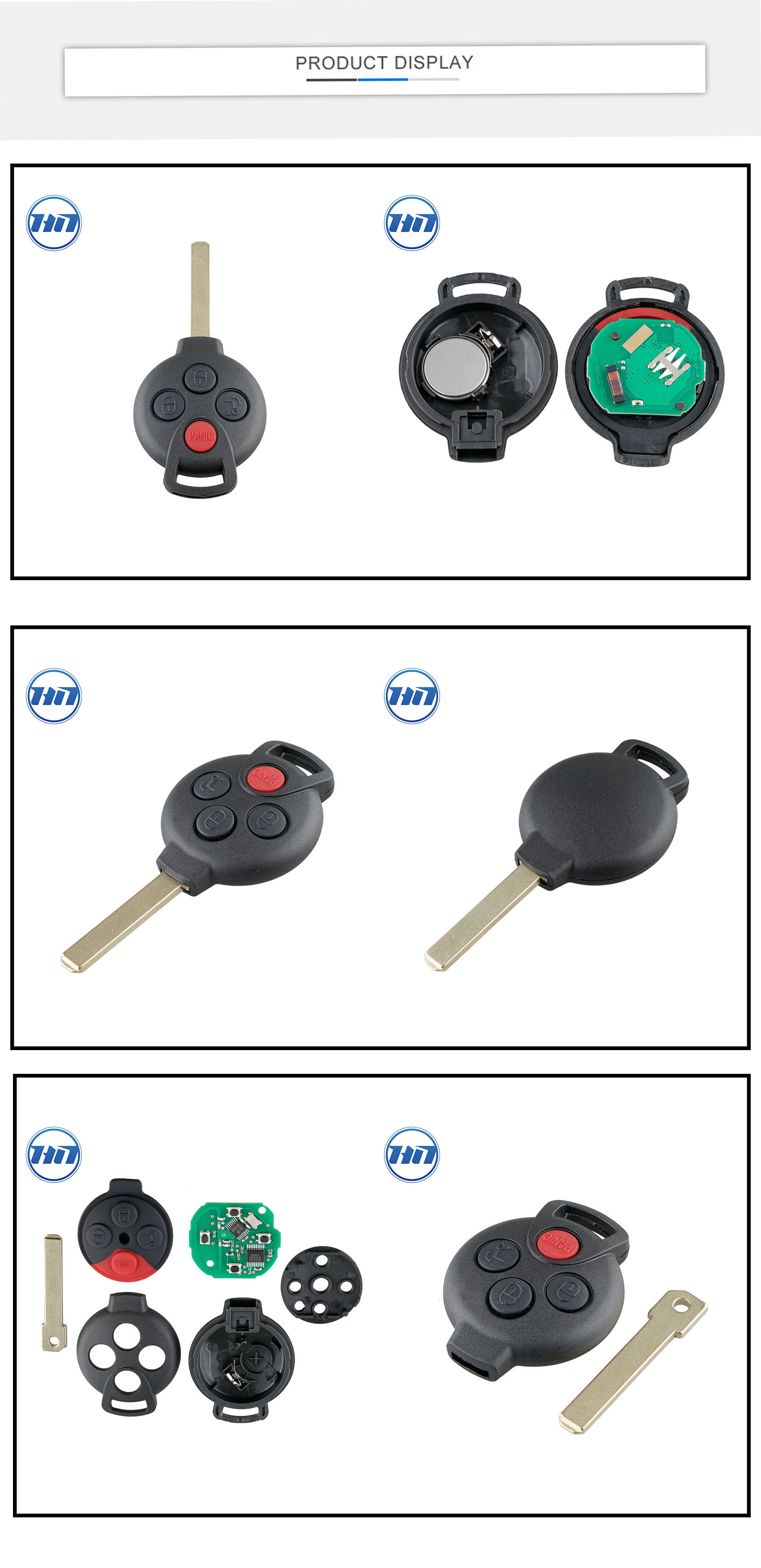 Aftermarket 3+1 Buttons 315Mhz KR55WK45144 Fob Remote Car Key For Mercedes B-enz Smart Fortwo 451 2007-2013