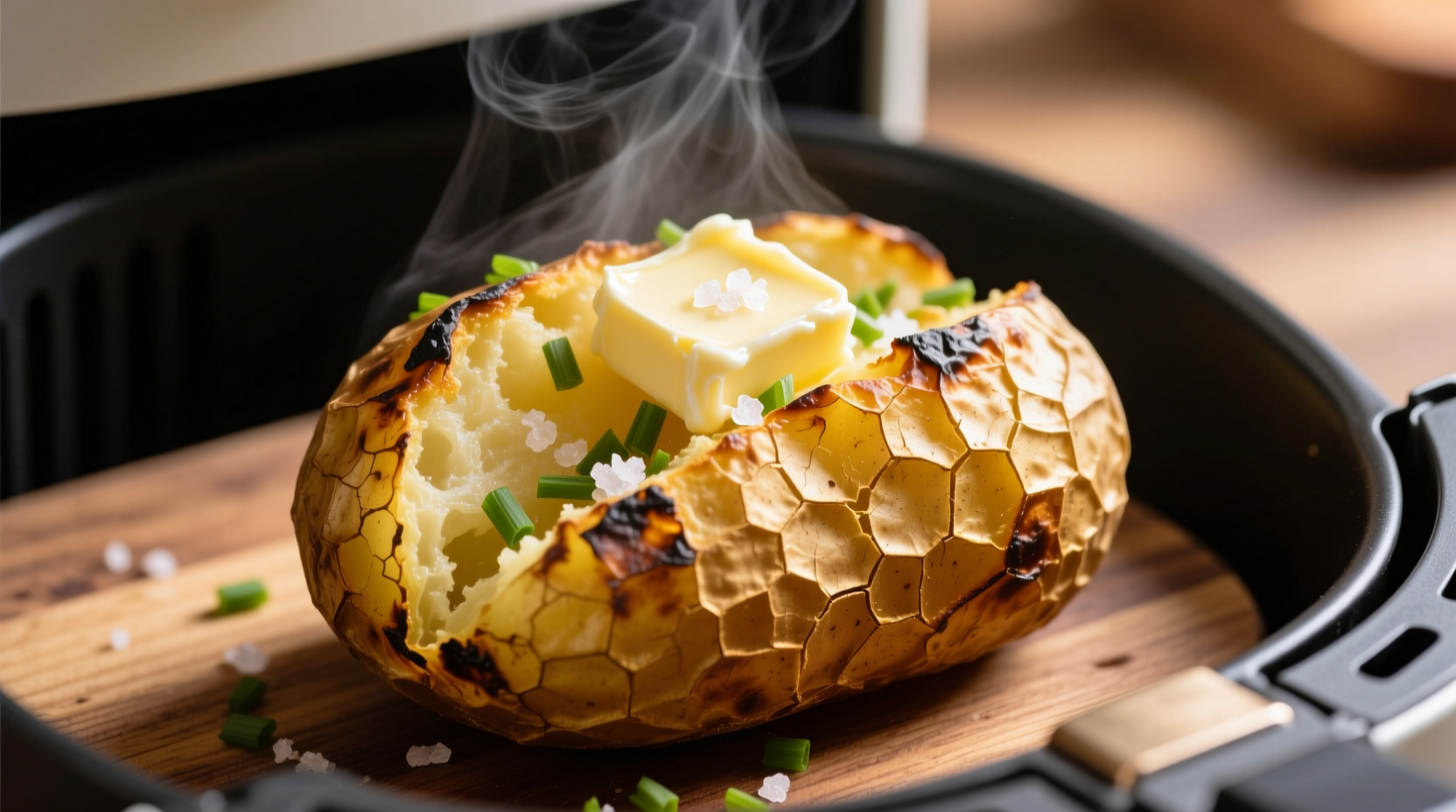 Crispy baked potato fresh from air fryer