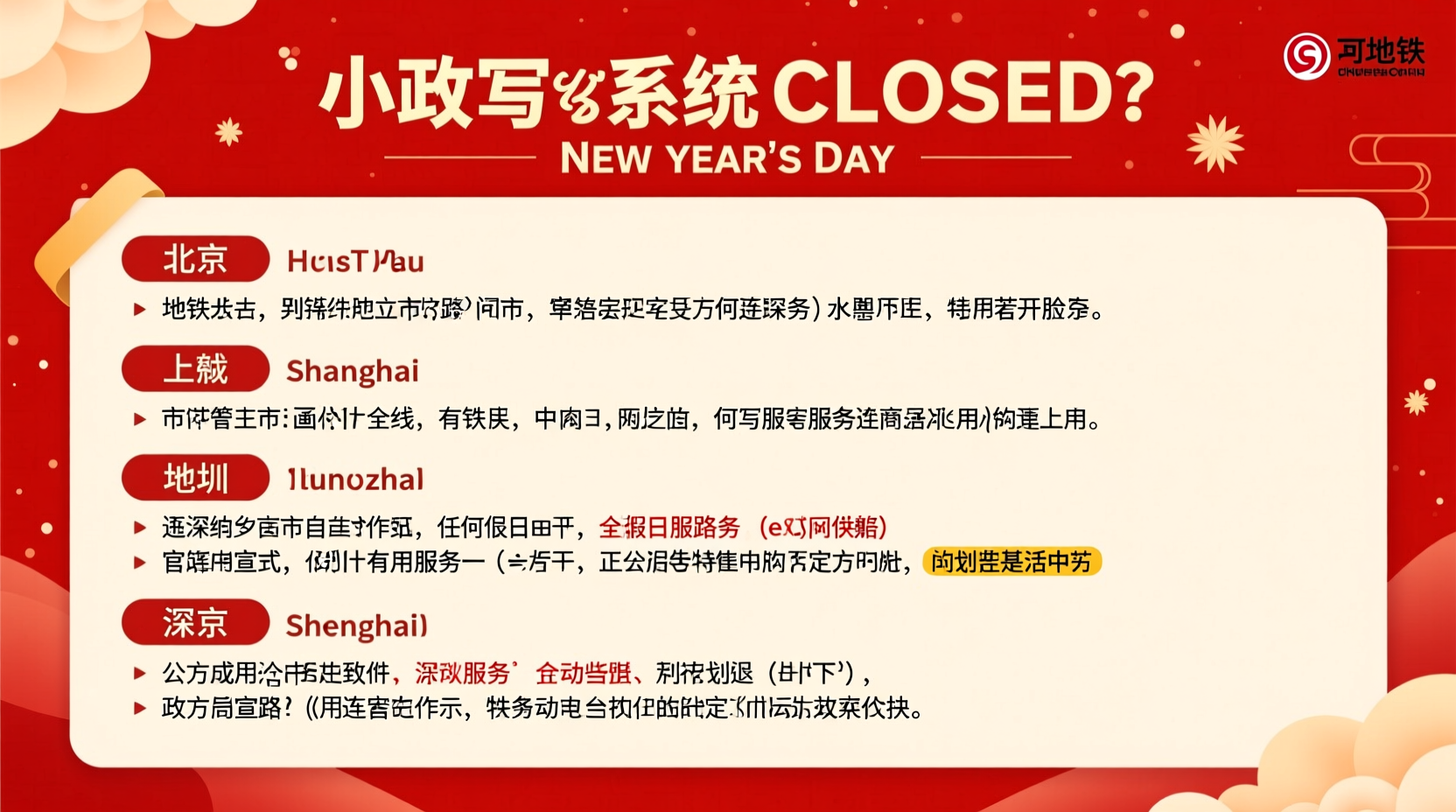 is subway closed on new year day