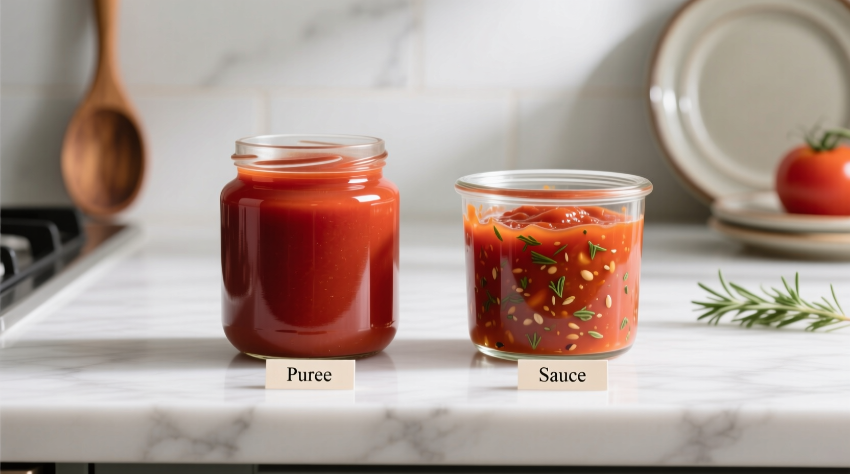 Tomato puree and sauce side by side comparison