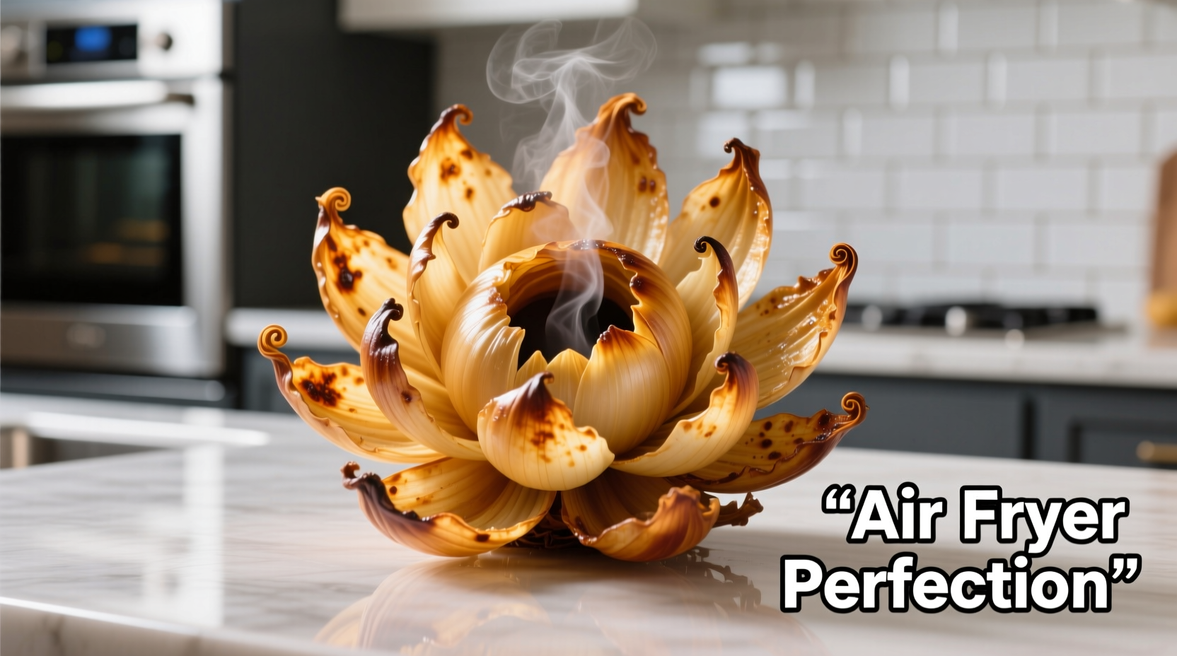 Perfectly cooked air fryer blooming onion with crispy petals