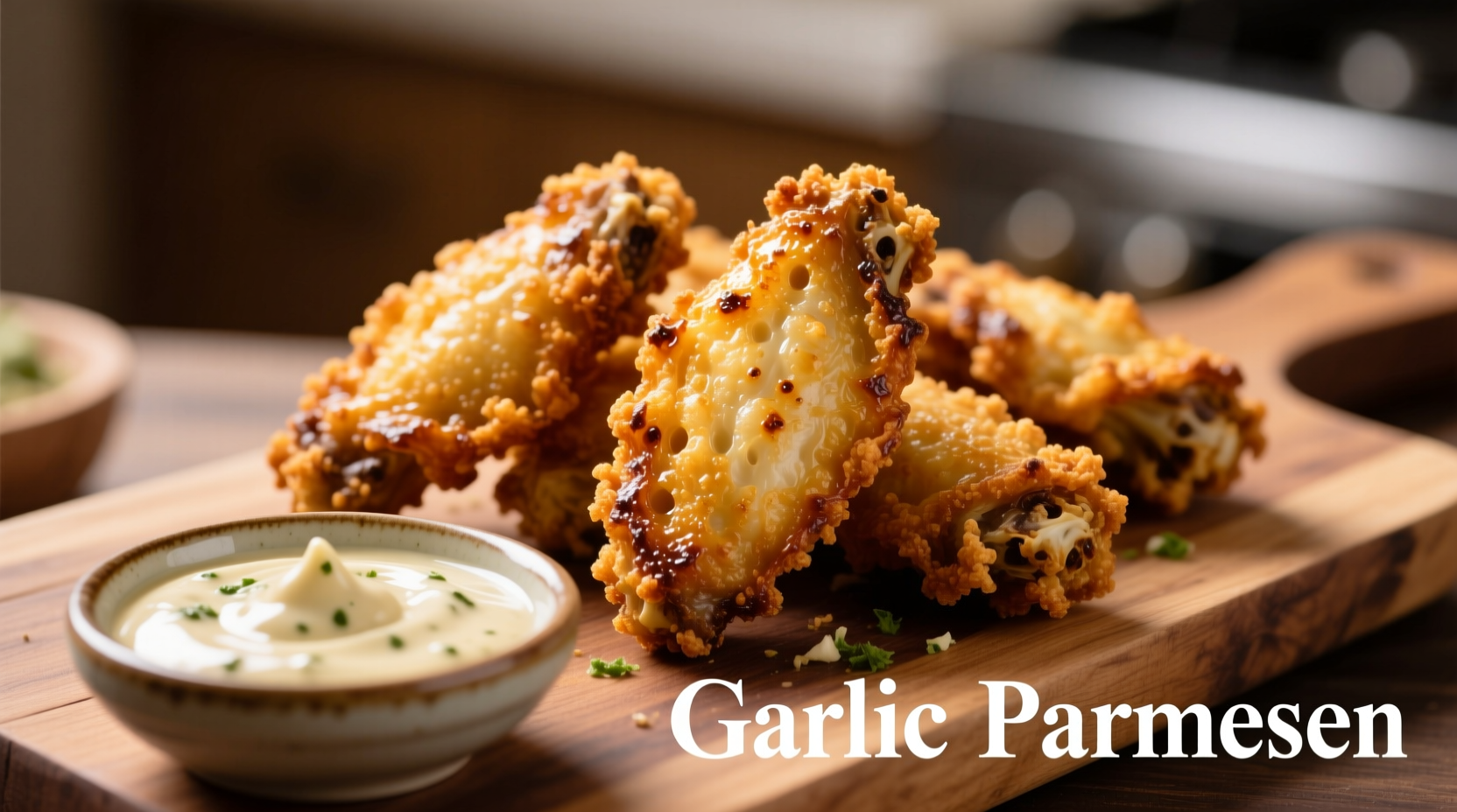 Crispy golden cauliflower wings with dipping sauce