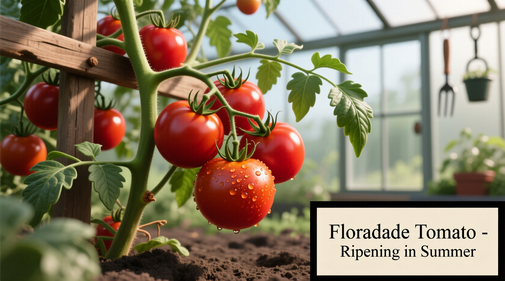 Floradade tomato plant with ripe red fruits on vine