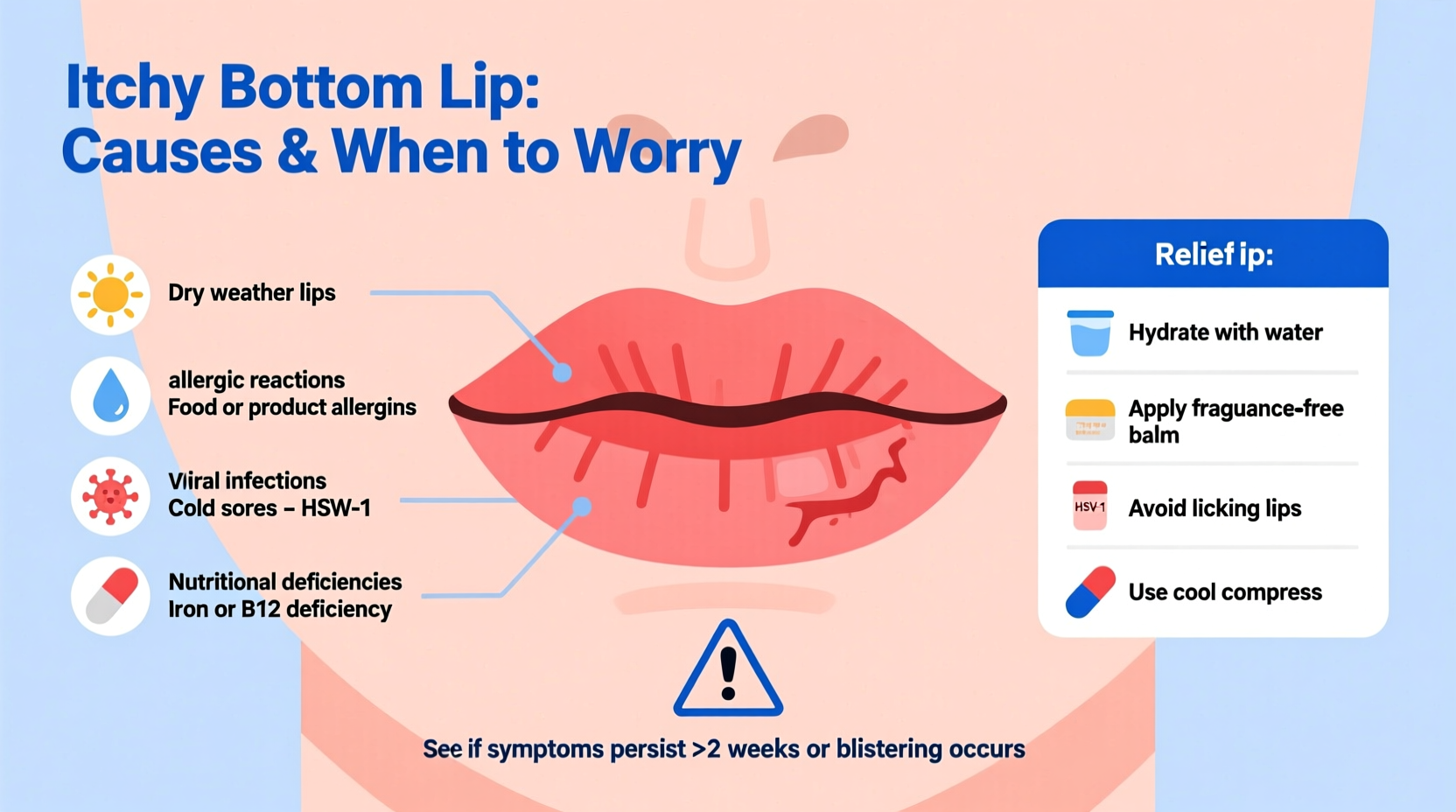 itchy bottom lip common causes relief and when to worry