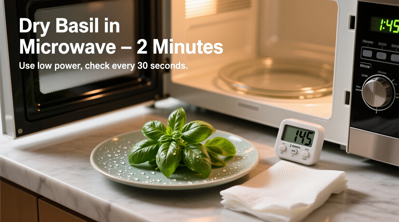 how to dry basil in microwave