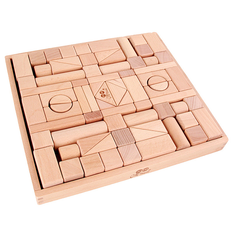 Wooden Construction Building Bricks Toys Shape Toys Self Assemble Geometric Hot Sale Kids Factory Directly Sale 75pcs Box 2 Set
