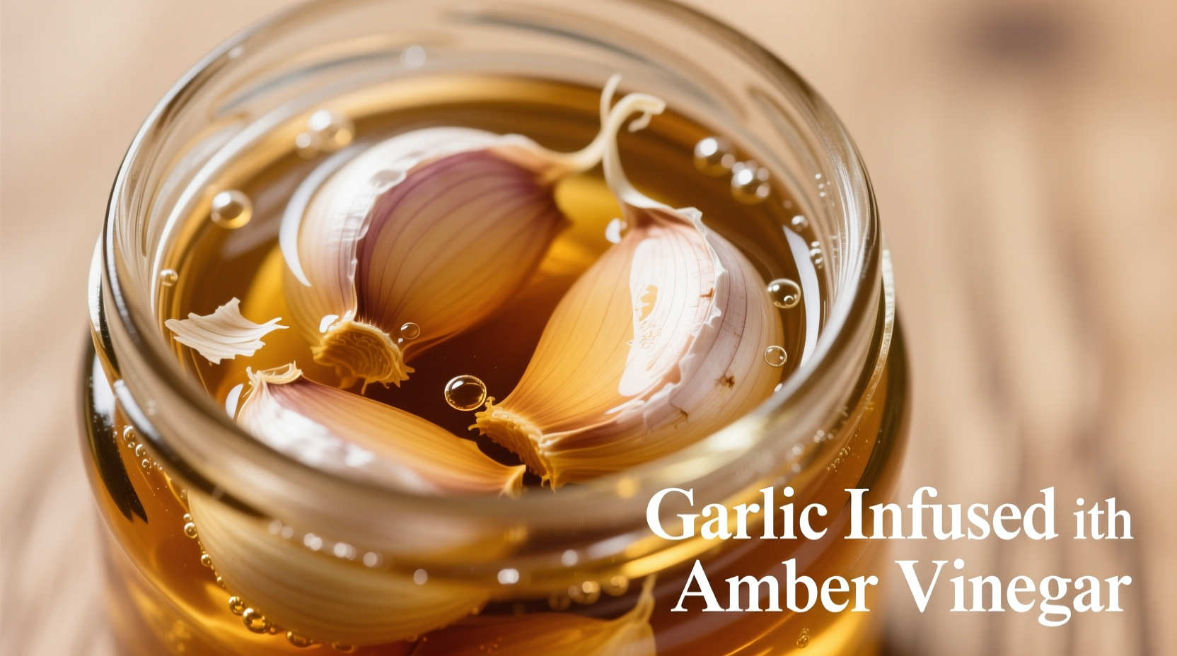 Fresh garlic cloves submerged in amber vinegar brine