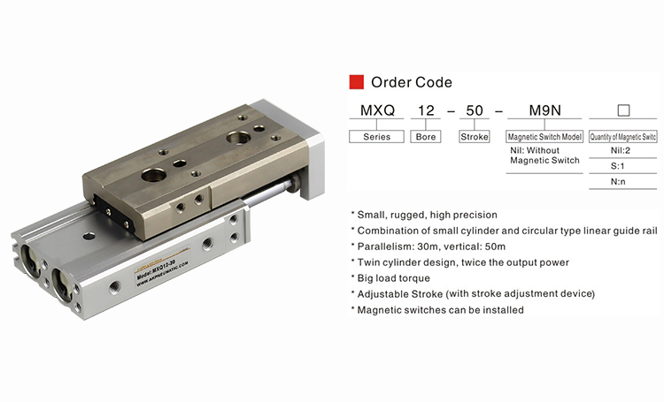 MXQ series SMC type pneumatic double acting adjustable stroke Air Slide Table Cylinder