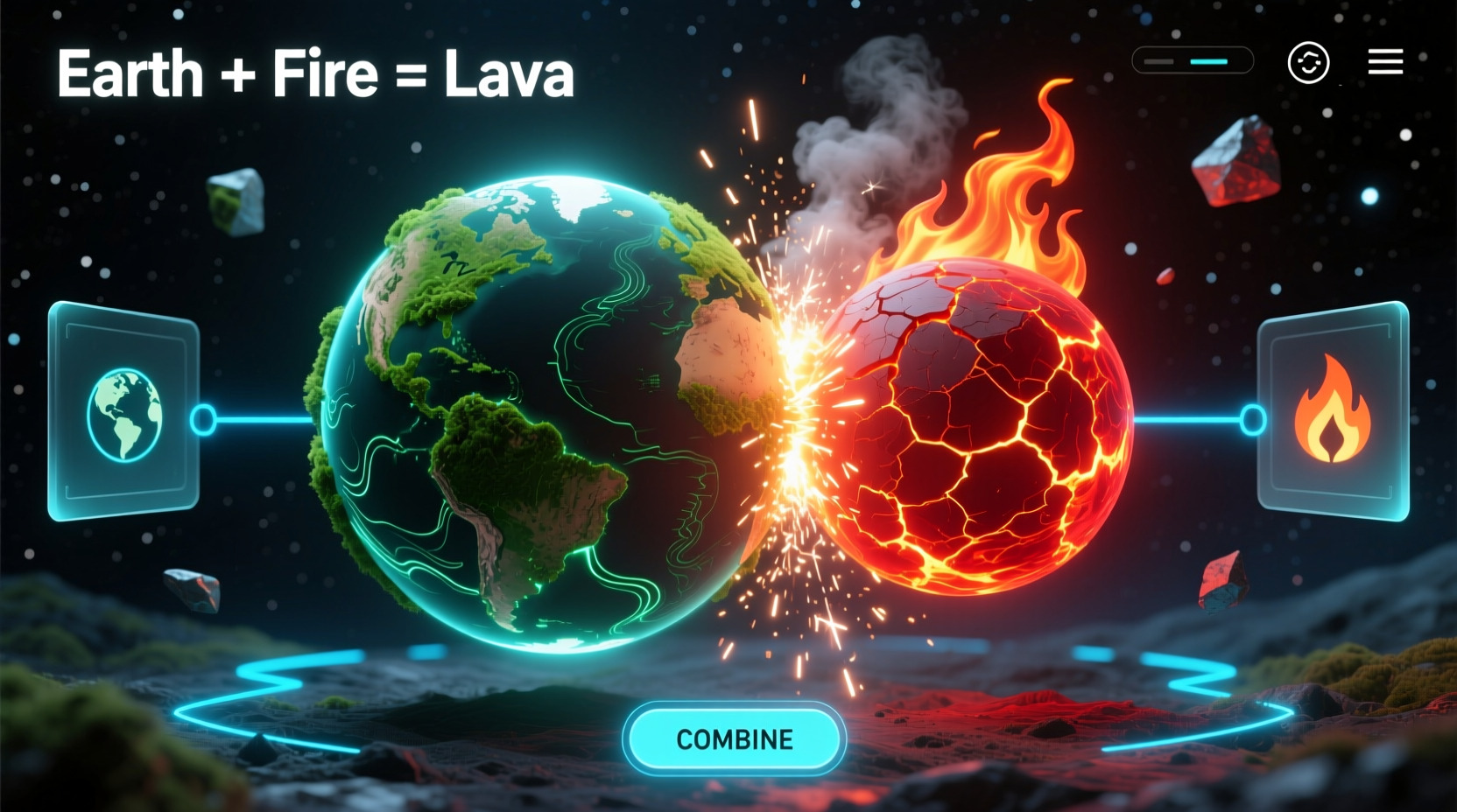 Infinite Craft interface showing Earth and Fire combination