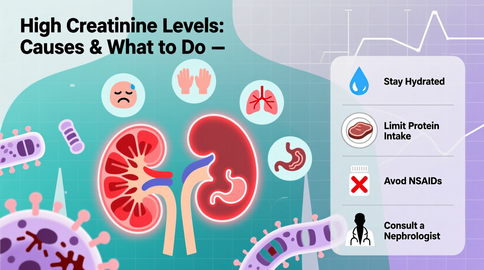 high creatinine levels causes symptoms what to do
