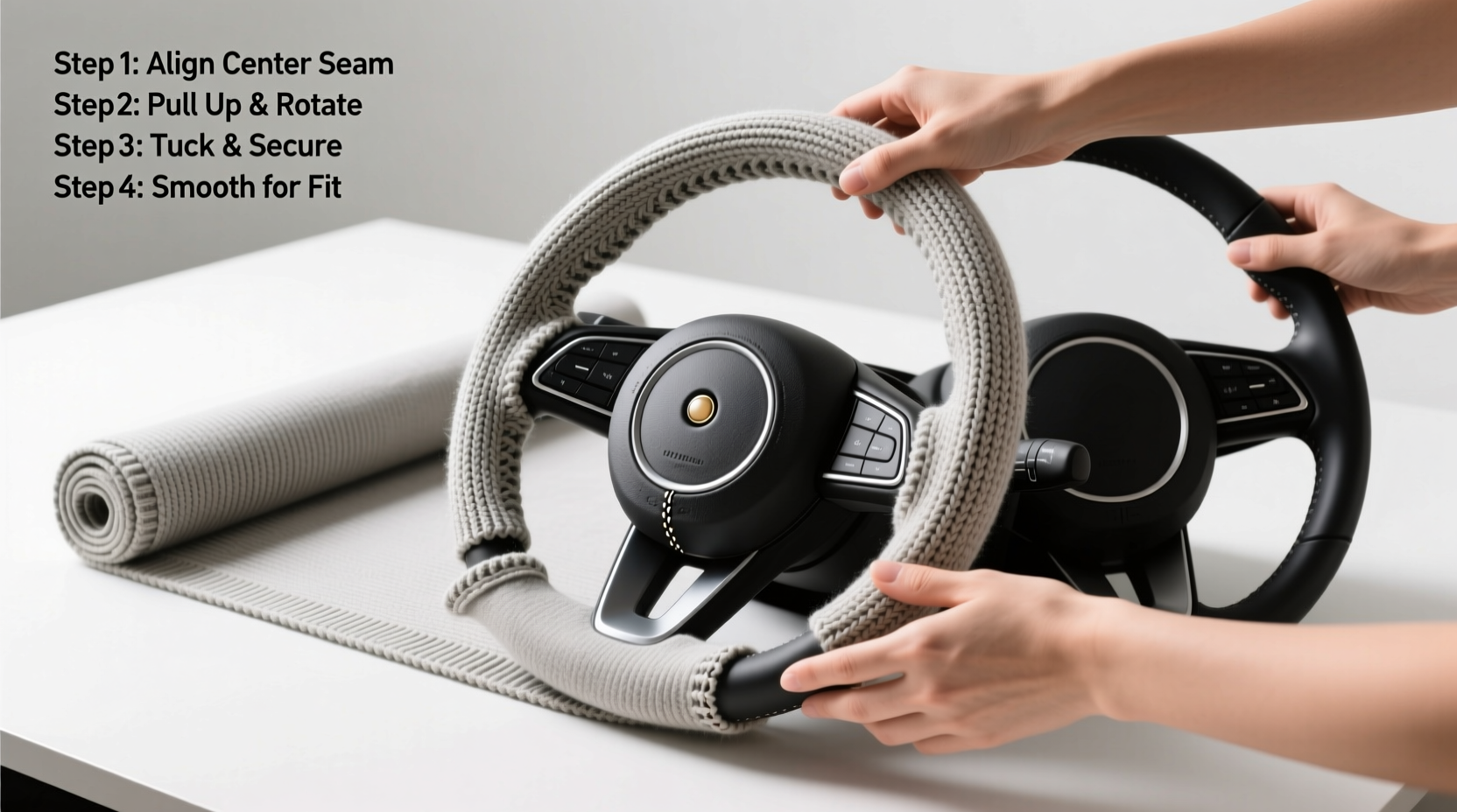step by step guide to installing a knitted steering wheel cover for a perfect fit