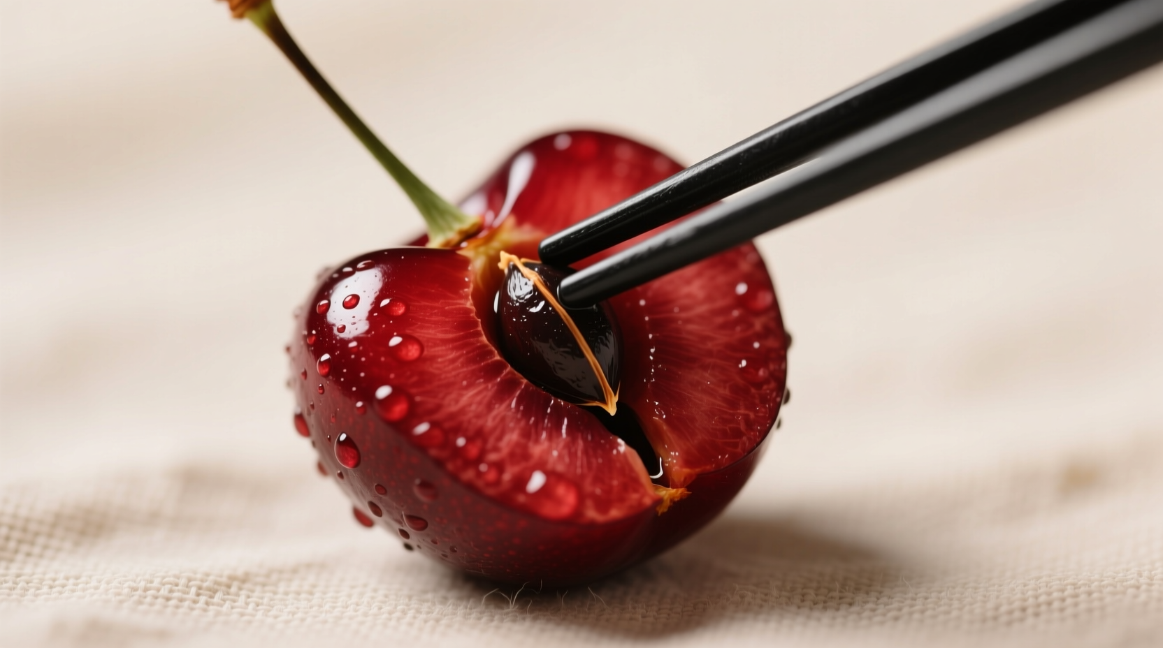 pit cherries cleanly and easily with a chopstick and bo