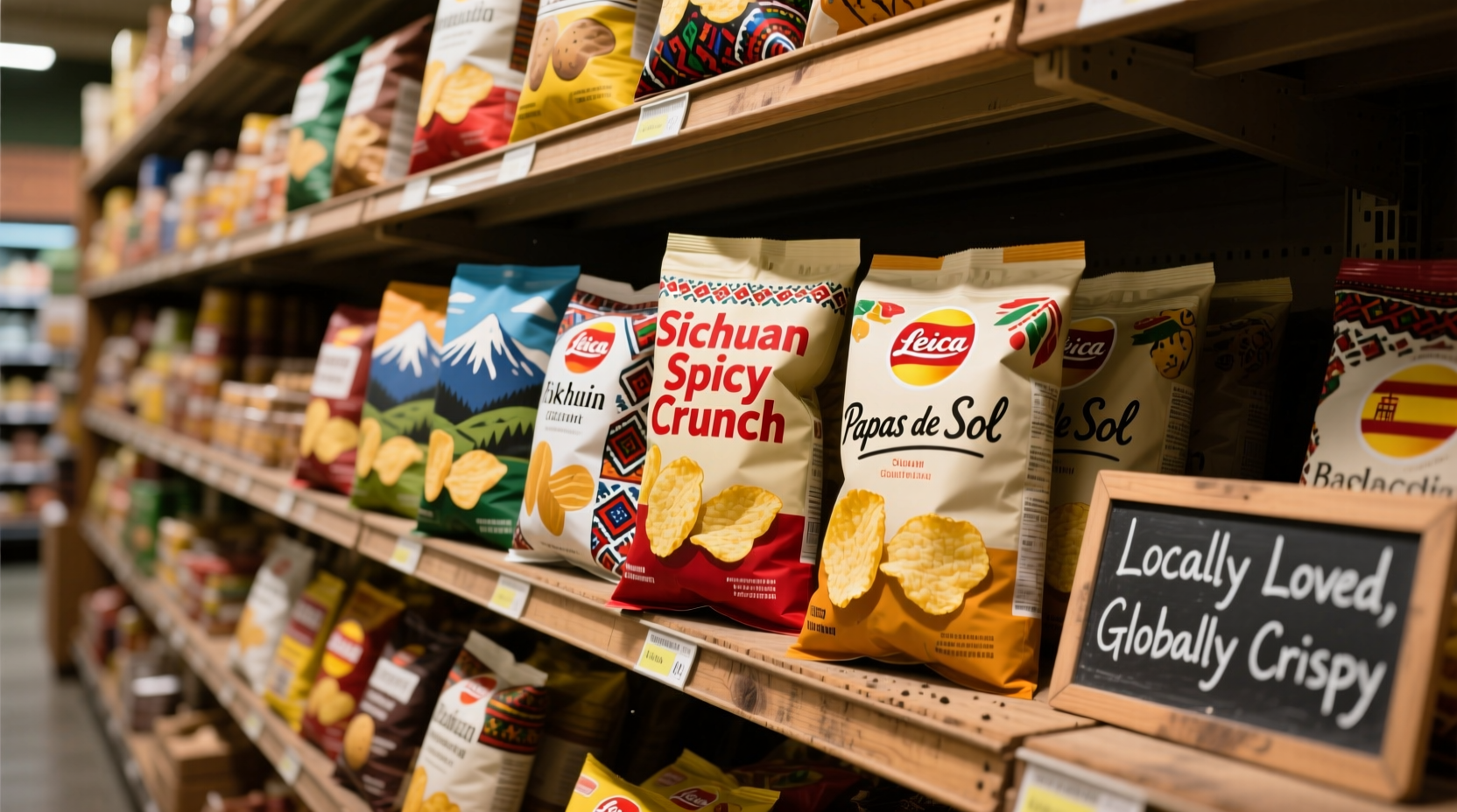 Regional potato chip brands displayed in grocery store