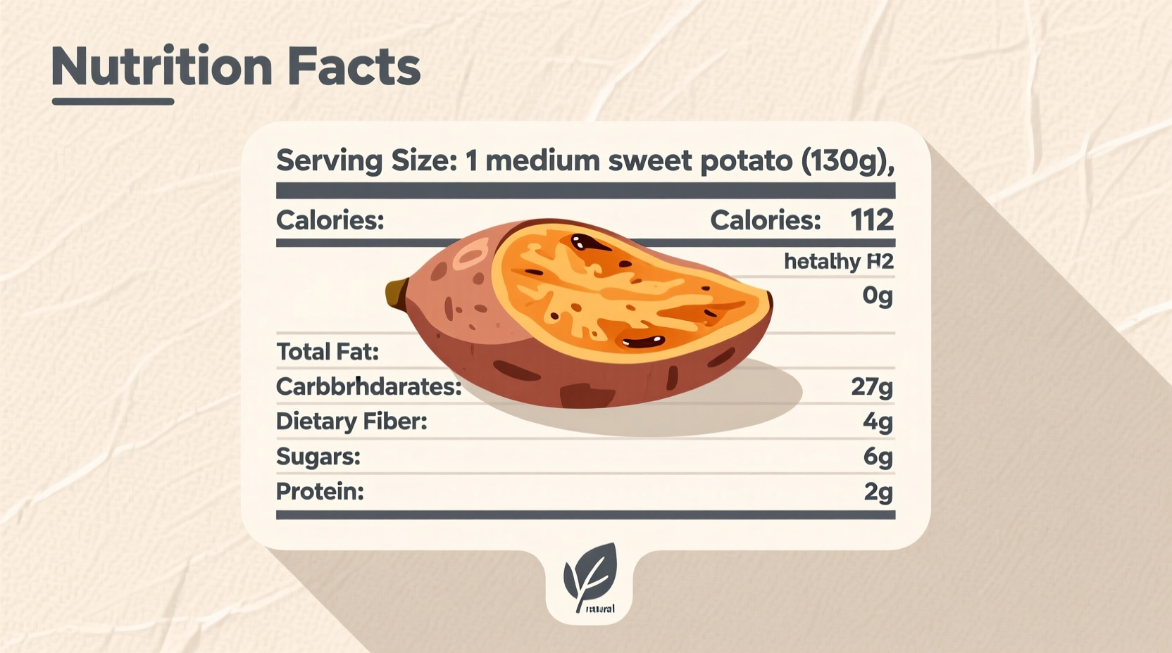 Nutrition facts label showing sweet potato calories