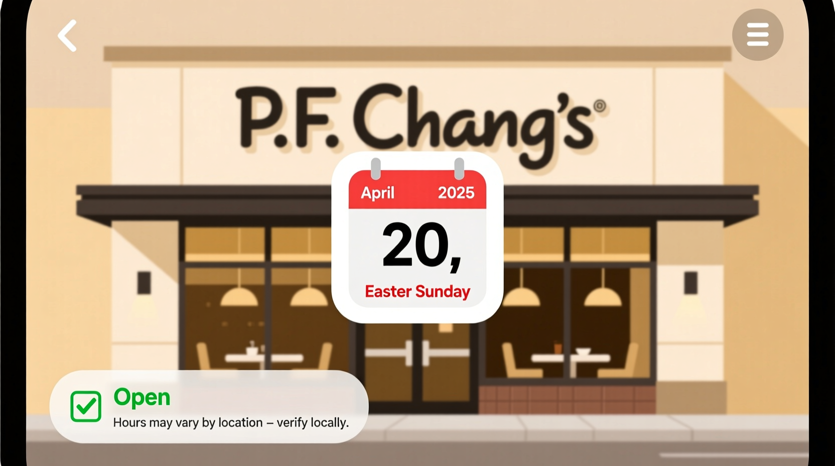 is pf changs open on easter