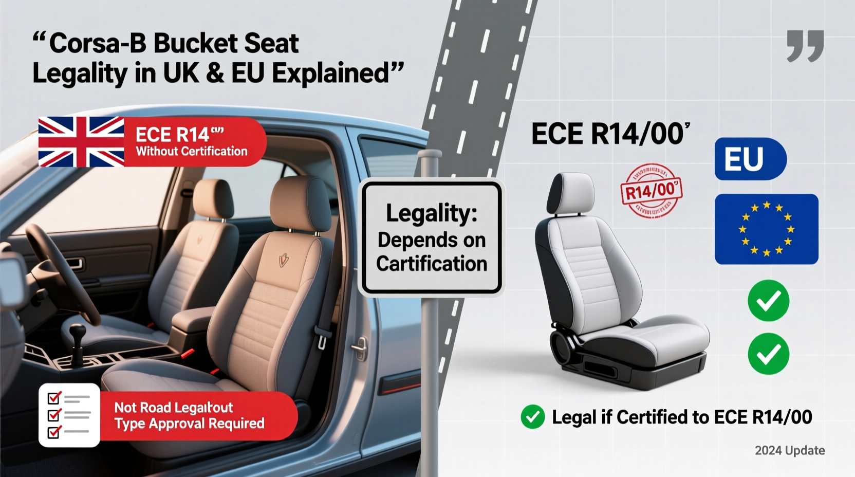 corsa b bucket seat legality uk eu