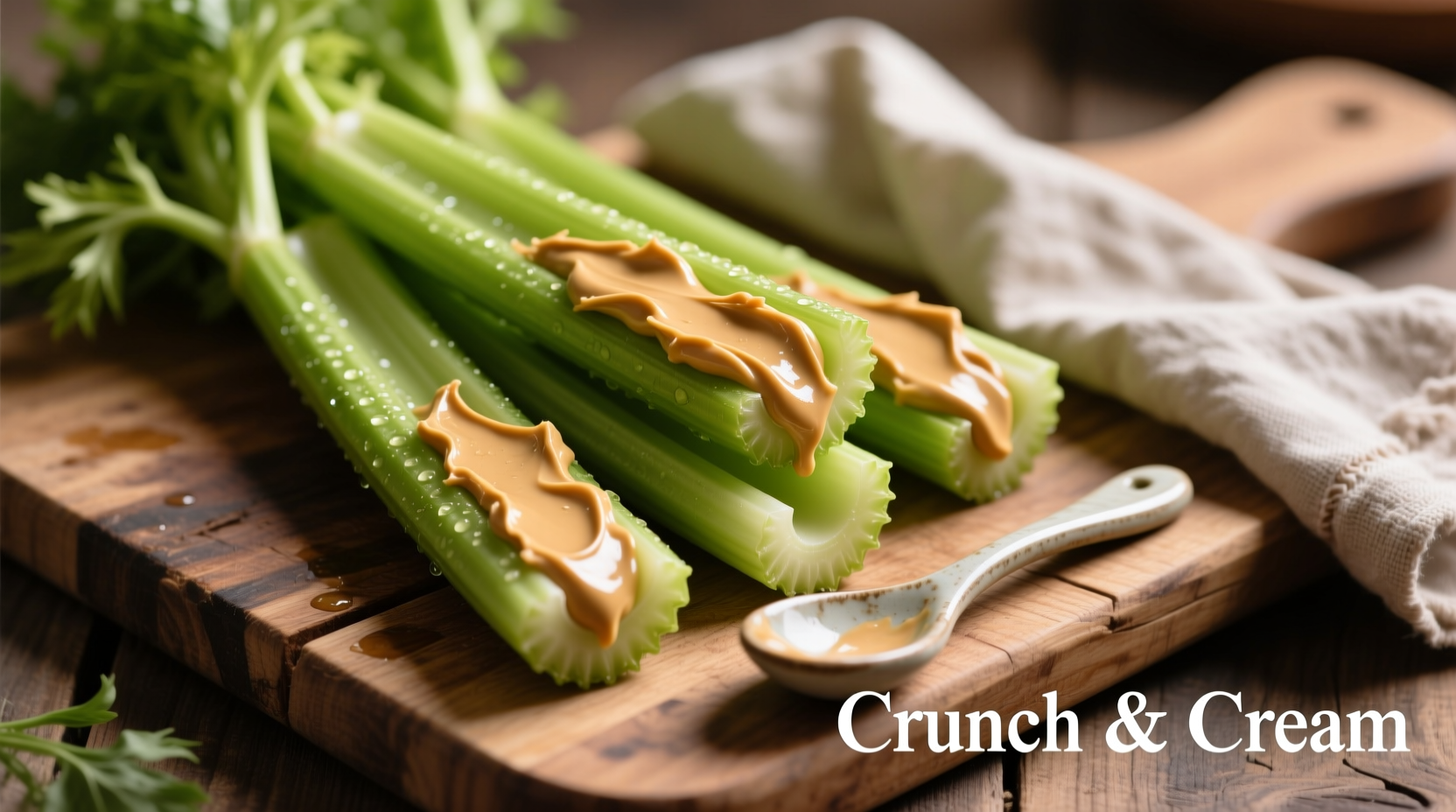 Fresh celery sticks filled with creamy peanut butter