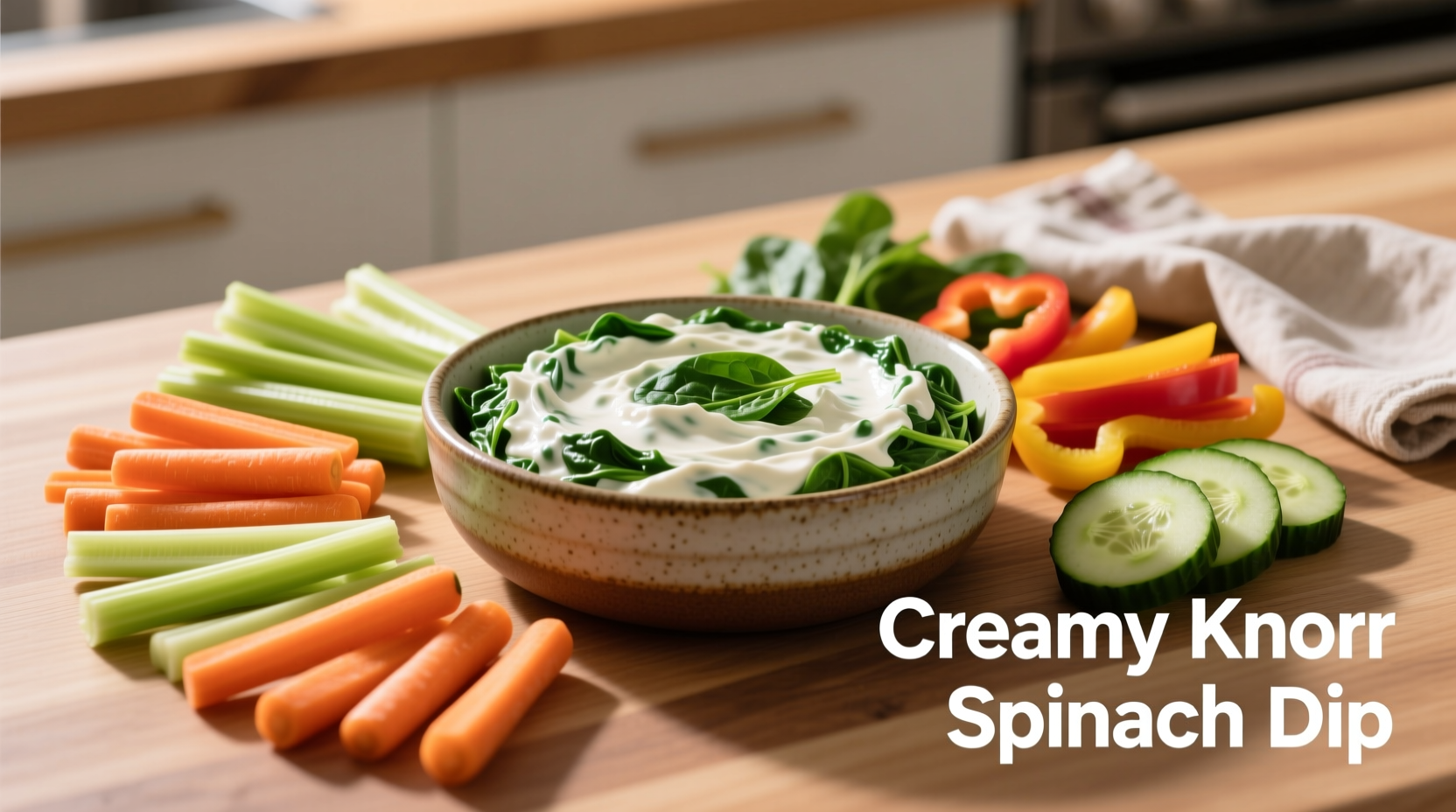 Creamy Knorr spinach dip in serving bowl with vegetable dippers