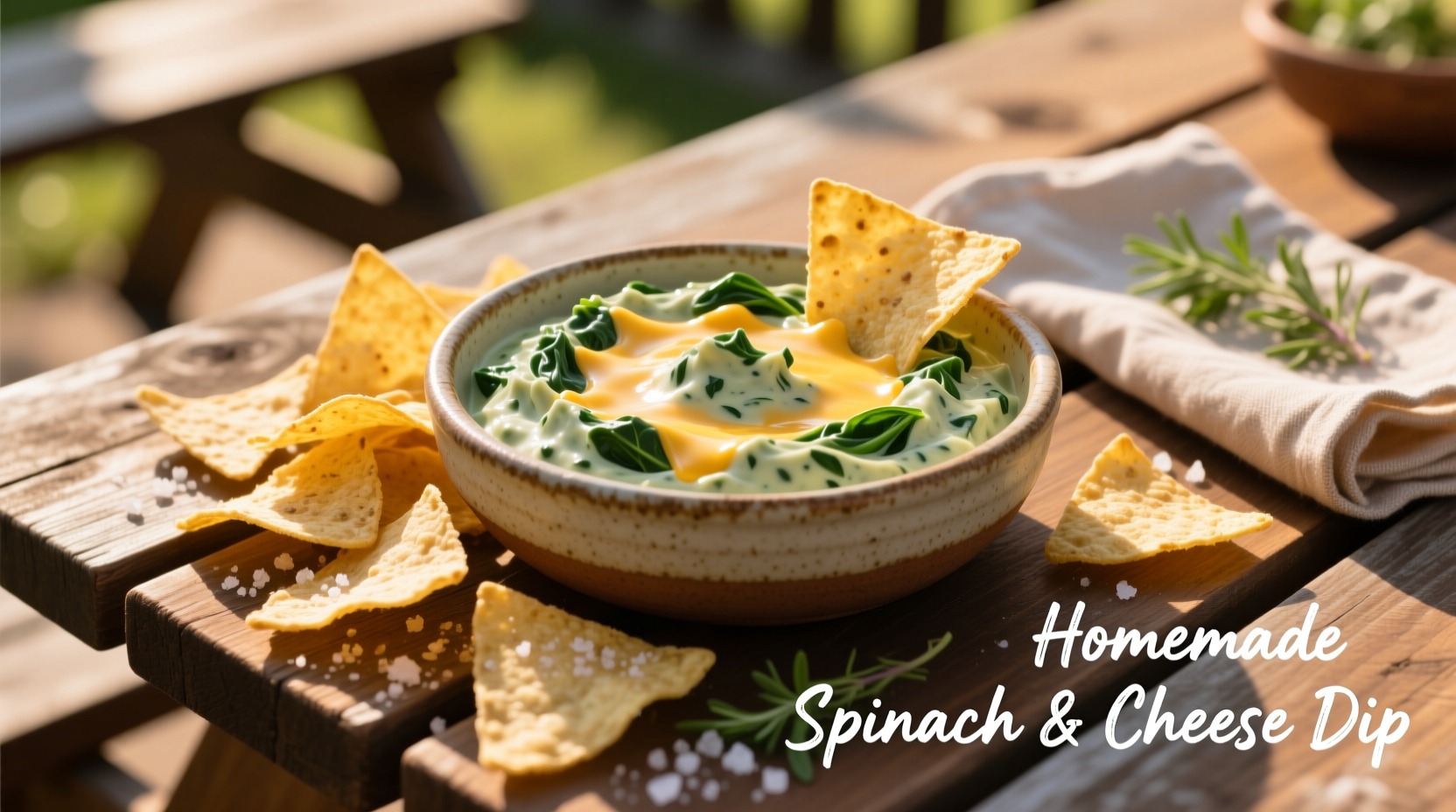 Creamy spinach cheese dip served with tortilla chips