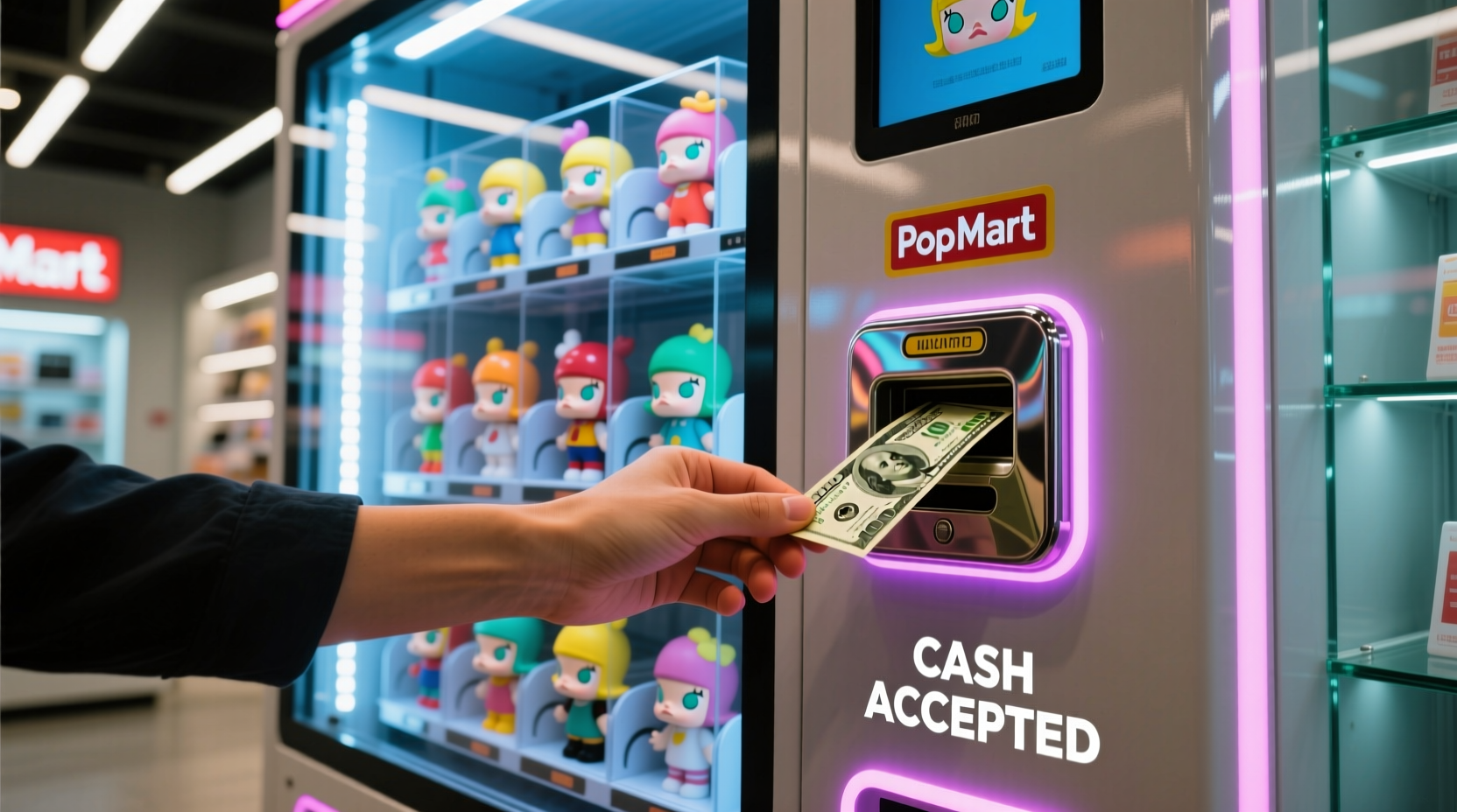 does popmart vending machine take cash